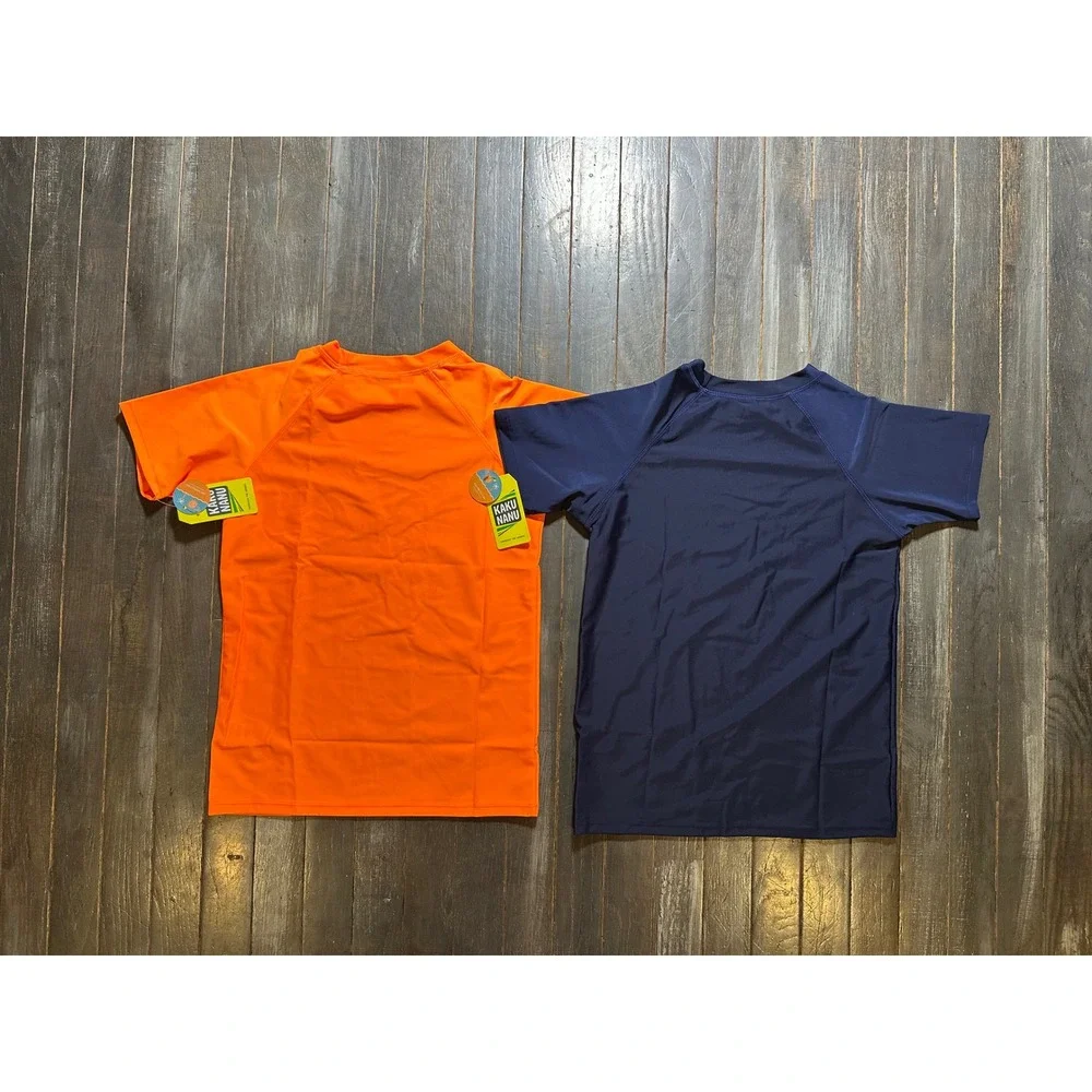 Kaku Nanu Kids Rash Guard Set 2pk Navy Orange Short Sleeve Swim Shirts
